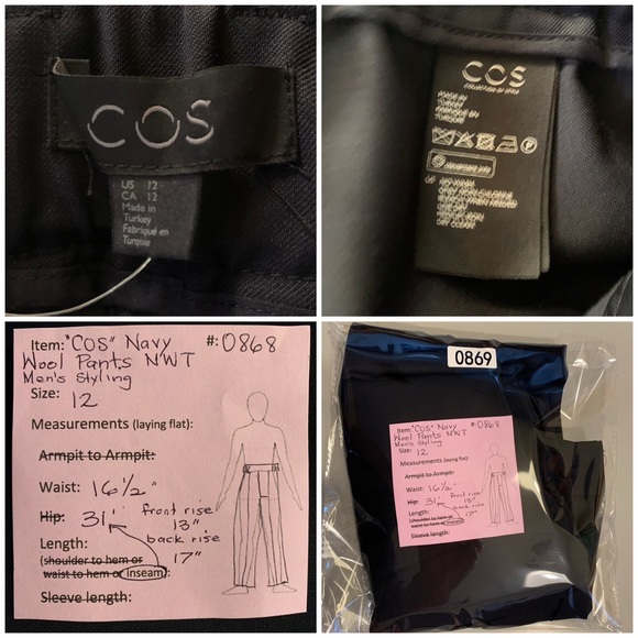 “COS” Navy Blue Wool Pants NWT size 12 - Picture 8 of 10